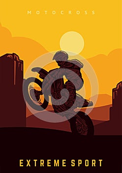 Motocross design poster silhouette sun vector illustration