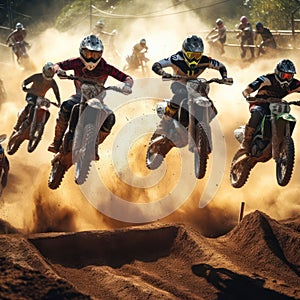 motocross dirt bike racers jumping
