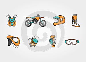 Motocross extreme race icon set
