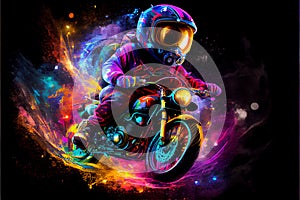 Motocross motorbike rider, dirt bike in space colorful and vibrant