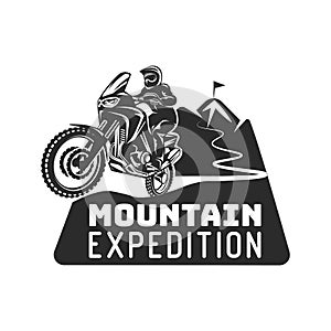 Motocross race enduro extreme motorcycle driver logo monochrome illustration