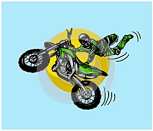 Motocross racer stunt. Vector illustration.racer jump motor