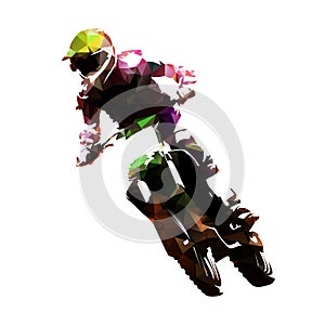 Motocross racing, polygonal fmx vector isolated illustration