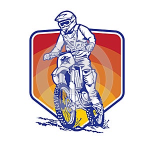 Motocross racing vector illustration in Badge logo design