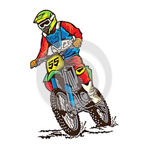 Motocross racing vector illustration in retro vintage design
