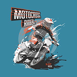 Motocross rider in action, hand drawn vector illustration