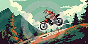 Racer on a motorcycle does a stunt jump. Supercross, motocross, high speed. Sports concept. Digital art. comic book style AI photo