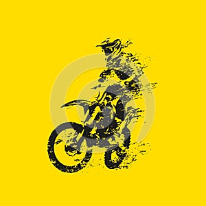 Motocross rider on his bike, abstract grunge vector silhouette