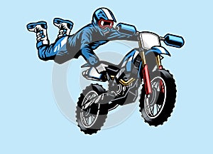 Motocross rider jumping on the motorcycle. with hart attack trick
