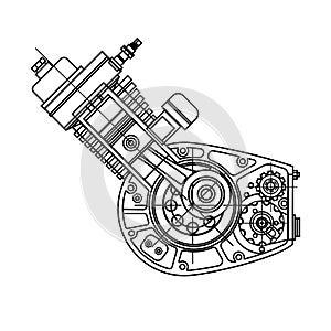 Motocycle engine design isolated in black background. It can be used as an illustration for the high-tech, systems and