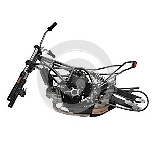 Motor bike Engine block and Frame on white. 3D illustration