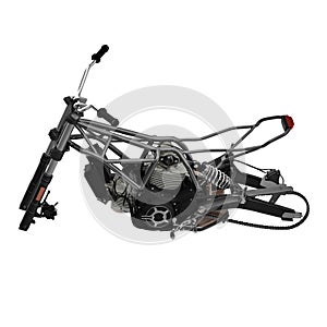 Motor bike Engine block and Frame on white. 3D illustration