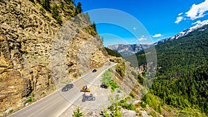 Motor Bikes and Fast Cars driving Highway 99, also called The Duffey Lake Road