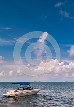 Motor boat on the beach.