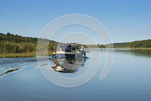 Motor Boat in Mecklenburg Lake District,Germany