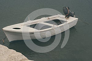 Motor boat and mooring rope closeup. Transport