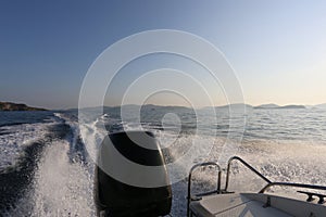 Motor boat of speed boat and morning sea view