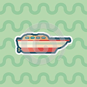 Motor boat sticker flat icon with color background.