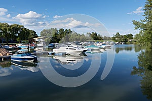 Motor boats in the harbor photo