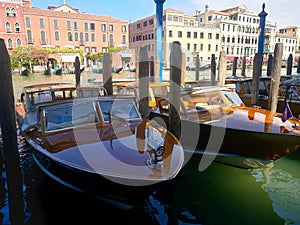 Motor boats in the water parking in Venice. Italy