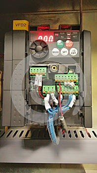 Motor control vfd with the wiring in the panel.