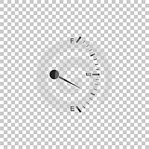 Motor gas gauge icon isolated on transparent background. Empty fuel meter. Full tank indication