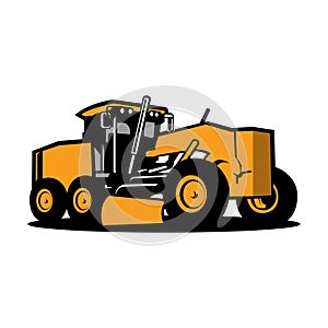 Motor grader vector art isolated. Road contruction machinery vector art