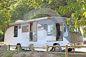 Motor home in a camp site