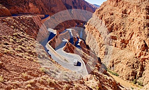 Motor home on Dades Gorge road