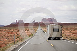 Motor home RV entering Monument Valley, Utah.