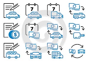 Motor leasing icon set with contact sheet