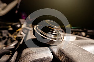 Motor oil cap on the car engine cover