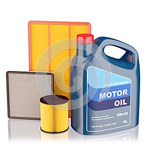 Motor oil filters and plastic canister