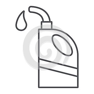 Motor oil thin line icon, auto and repair, oil canister sign, vector graphics, a linear pattern on a white background.