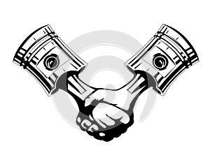 Motor piston handshake. Car service symbol. Vector. Illustration.