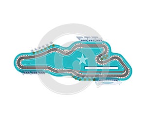 Motor racing circuit. Top-down racing track. Race track on a white background