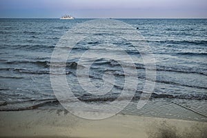 Motor ship in the Mediterranean sea in Larnaka, Cyprus