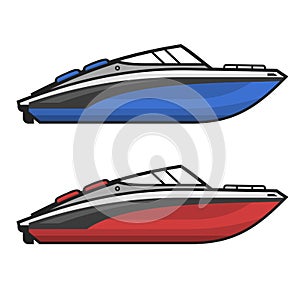 Motor Speed Boat Icon Set. Vector