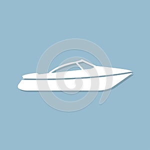 Motor speed boat icon with shadow in a flat design on a blue background