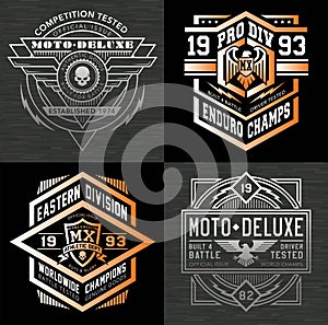 Motor sport emblem t-shirt graphics