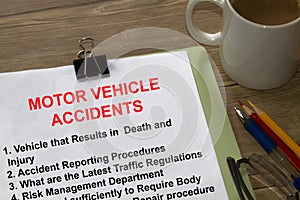 Motor vehicle repording in an accident