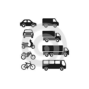 Motor vehicles, automobile, bus, truck flat vector pictogram icon set. .