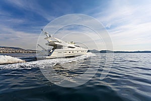 Motor-yacht cruising at full speed