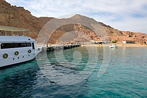 Motor yacht on Red Sea in harbor