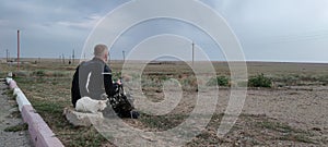 Motorbike driver enjoys nature view