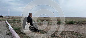 Motorbike driver enjoys nature view