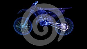 Motorbike. Glowing lines formation of sport bike. Digital technology of 3d