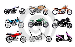 Motorbike icon set. Isolated motorcycle, scooter