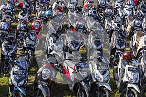 Motorbike parking on the street on island Bali, Indonesia
