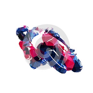 Motorbike racing, low polygonal red road motorcycle isolated geometric vector illustration. Front view. Extreme motor sport
